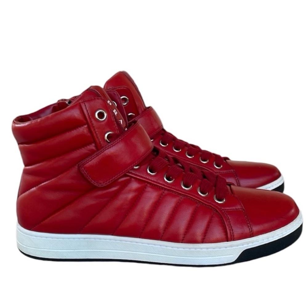 Prada Mens Leather High Top Sneakers Shoes